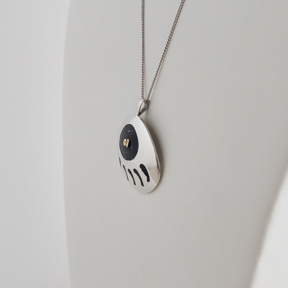 Native American Bear Paw Claw Sterling Silver 18K Gold Nugget Pendant Necklace - Picture 6 of 13